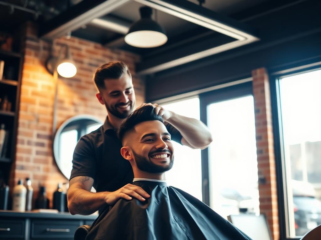 Barber cutting a client's hair in a modern barbershop